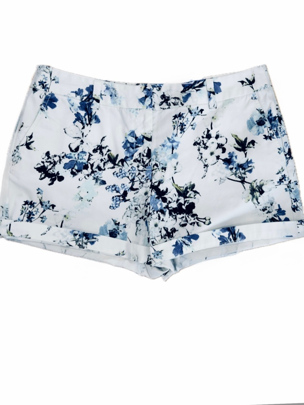 LOFT White Floral Print Shorts with Blue Accents - Picture 4 of 5